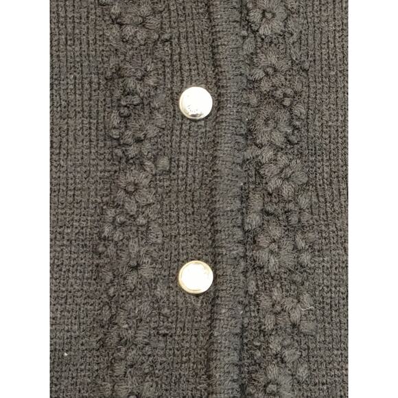 Tally Ho Cardigan Sweater Knit Button Up Embellished Floral Black Womens XL - Picture 4 of 10